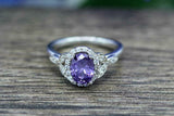 2.2ct Oval Cut Purple Amethyst Diamond Floral Halo Ring 14k White Gold Finish