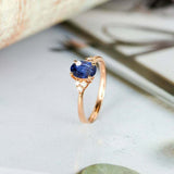 1.2ct Oval Cut Blue Sapphire Minimalist Slim Engagement Ring 14k RoseGold Finish