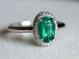 2ct Oval Cut Green Emerald Diamond Halo Solitaire Ring 14k White Gold Finish