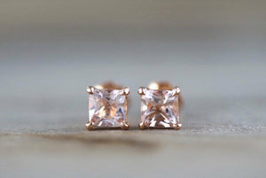 0.5ct Princess Cut Peach Morganite Classic Stud Earring 14k Rose Gold Finish New