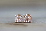 0.5ct Princess Cut Peach Morganite Classic Stud Earring 14k Rose Gold Finish New