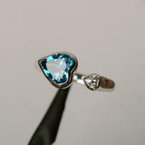 1ct Heart Cut London Blue Topaz Open Cuff Stackable Ring 14k White Gold Finish