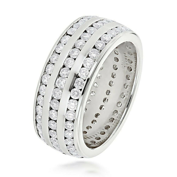 3Ct Round Cut Diamond Three Row Eternity Men Wedding Band 14K White Gold Finish