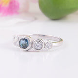 1.5ct Round Cut Blue Sapphire Five Stone Bezel Set Ring 14k White Gold Finish