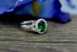 2.2ct Oval Cut Green Emerald Engagement Ring Halo Floral 14k White Gold Finish