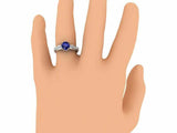 2ct Round Cut Sapphire Solitaire with Accent Hidden Halo Ring 14k WhiteGold Over