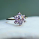 1ct Engagement Ring Round Cut Pink Sapphire Floral Solitaire 14k White Gold Over