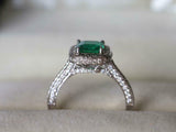 2.2ct Engagement Ring Princess Cut Green Emerald Halo 14k White Gold Finish