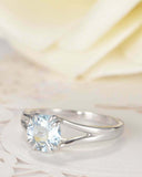 1ct Round Cut Blue Aquamarine Split Shank Solitaire Ring 14k White Gold Finish