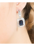 5Ct Radiant Cut Blue Sapphire Halo Cocktail Drop Earrings 14K White Gold Finish