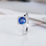 1.4ct Round Cut Blue Sapphire Engagement Ring Halo Solitaire 14k White Gold Over