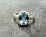 2.1ct Oval Cut Blue Aquamarine Bezel Set Solitaire Ring 14k White Gold Finish