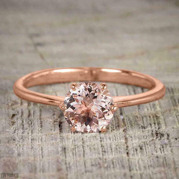 1.2ct Round Cut Peach Morganite Engagement Ring 14k Rose Gold Finish Solitaire