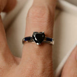 1.65ct Engagement Ring Heart Cut Black Diamond Trilogy 14k White Gold Finish