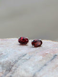 1ct Stud Earrings Oval Cut Red Garnet Solitaire Design 14k White Gold Finish