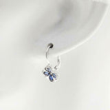 2ct Oval Cut Blue Sapphire Halo Flower Drop Earrings Women 14k White Gold Finish