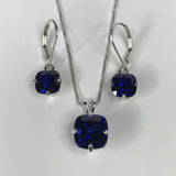 3.5ct Cushion Cut Blue Sapphire Drop Earrings Pendant Set 14k White Gold Finish