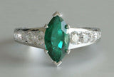 2ct Marquise Cut Green Emerald Engagement Ring Round Accents 14k White Gold Over