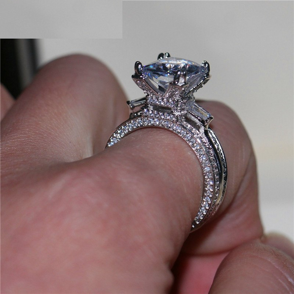 2.3ct Radiant Cut Diamond Engagement Ring 14k White Gold Finish Accent Solitaire