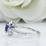 2.4ct Oval Cut Blue Sapphire Round Accents Diamond Halo Ring 14k White Gold Over