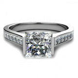 2.5ct Princess Cut VVS1D Diamond Accent Engagement Ring 14k White Gold Finish