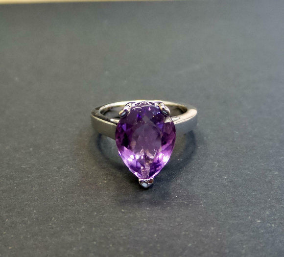 3ct Engagement Ring Pear Cut Purple Amethyst Solitaire 14k White Gold Finish