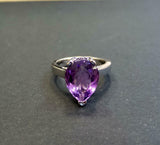 3ct Engagement Ring Pear Cut Purple Amethyst Solitaire 14k White Gold Finish