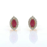 1.65ct Stud Earrings Marquise Cut Pink Ruby Halo 14k Yellow Gold Finish