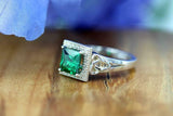 2.2ct Princess Cut Green Emerald Halo Celtic Trinity Ring 14k White Gold Finish