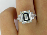 5Ct Emerald Cut Diamond Baguette Accents Engagement Ring 18K White Gold Finish