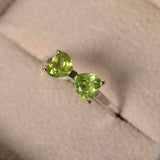 1.2ct Engagement Ring Heart Cut Green Peridot Bow Knot 14k White Gold Finish