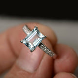 1ct Emerald Cut Blue Aquamarine Engagement Ring 18k White Gold Finish Solitaire