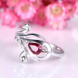 1.2ct Pear Pink Ruby Engagement Ring Flower Feather Design 14k White Gold Finish