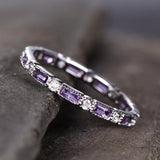 1ct Baguette Cut Purple Amethyst Eternity Wedding Band Ring 14k WhiteGold Finish