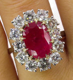 5Ct Oval Cut Pink Ruby Round Diamonds Halo Cocktail Ring 14K White Gold Finish