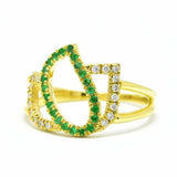 2ct Round Cut Green Emerald Open Leaf Split Band Ring 14k Yellow Gold Finish