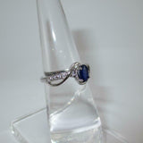 1.2ct Oval Cut Blue Sapphire Swirl Accent Solitaire Ring 14k White Gold Finish