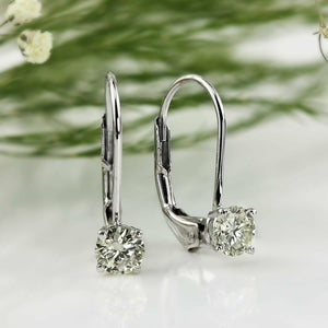 1.5Ct Round Cut VVS1/D Diamond Leverback Dangle Earrings 14K White Gold Finish