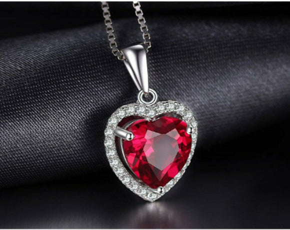 2.2ct Pink Ruby Pendant Heart Cut Halo Cluster 14k White Gold Finish NO CHAIN