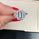 3ct Emerald Cut Diamond Engagement Ring 10k White Gold Finish Solitaire Trilogy