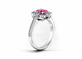 2.1ct Radiant Cut Pink Sapphire Milgrain Vintage Halo Ring 14k White Gold Finish