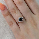 1.6ct Round Cut Black Diamond Halo Solitaire Engagement Ring 14k RoseGold Finish