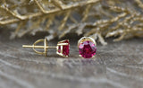 1ct Round Cut Pink Ruby 4 Prong Solitaire Stud Earrings 14k Yellow Gold Finish