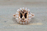 2.5ct Cushion Cut Morganite Engagement Ring 14k Rose Gold Over Halo Split Shank