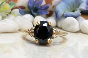 1.2ct Engagement Ring Oval Black Diamond Petite Solitaire 14k Yellow Gold Finish