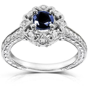 2Ct Round Cut Blue Sapphire Diamond Vintage Engagement Ring 14K White Gold Over