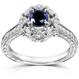 2Ct Round Cut Blue Sapphire Diamond Vintage Engagement Ring 14K White Gold Over