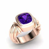 3ct Cushion Cut Amethyst Twist Shank Solitaire Men Ring 14k White Gold Finish