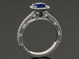 2ct Cushion Blue Sapphire Diamond Accent Milgrain Halo Ring 14k WhiteGold Finish