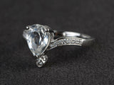 1.7ct Pear Cut Diamond Engagement Ring 14k White Gold Finish V Curved Teardrop